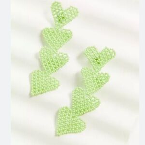 Anthropologie casa Clara Baja cactus drop earring new green hearts beaded 3 inch
